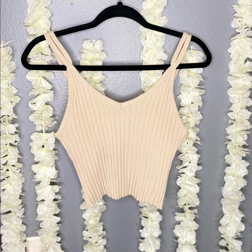 Like new ! Beige double shoulder strap cropped sweater tank.